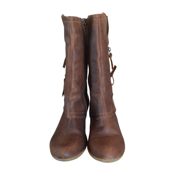 Women's Dove Brown Leather Zip Mid Calf Cowboy Western Booties Size 9 Boho Fall - Picture 2 of 9